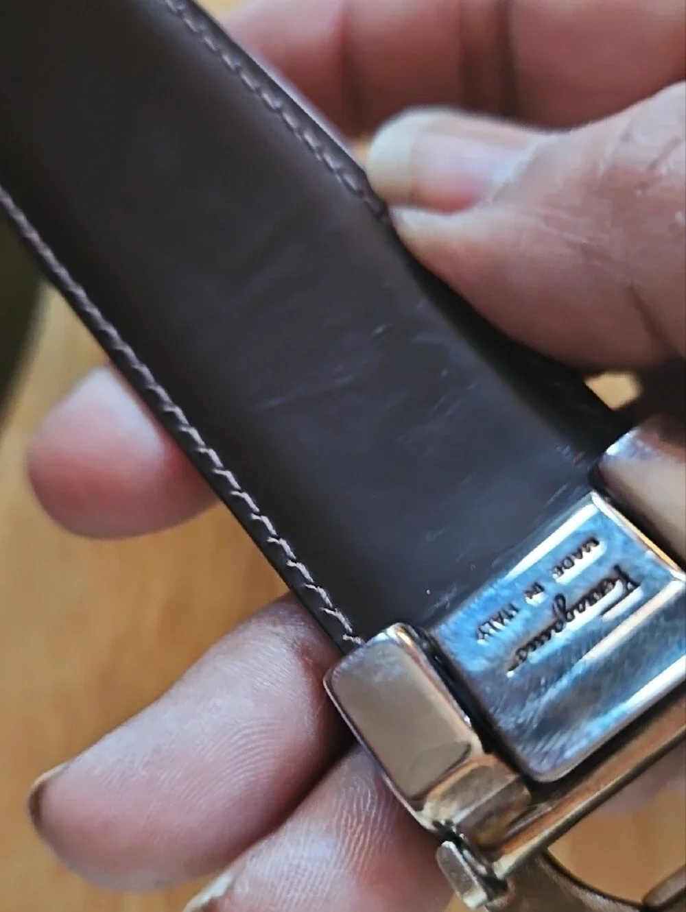 Salvatore Ferragamo Black/Brown Reversible Leather Belt  Double-Gancini Buckle